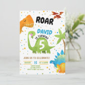 Roar Dinosaur Birthday Einladungen Boy (Stehend Vorderseite)