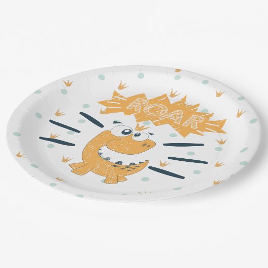 ROAR Dinosaur Birthday Paper Plate Pappteller (Schrägansicht)