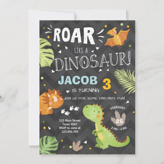 Roar Dinosaur Einladung zum Geburtstag Dino Party  (Vorderseite)