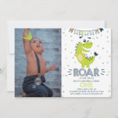 ROAR Dinosaur Erster Geburtstag Foto Einladung (Vorderseite)