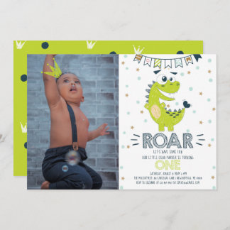ROAR Dinosaur Erster Geburtstag Foto Einladung