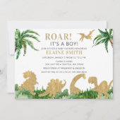 Roar Dinosaur Gender Neutral Baby Dusche Einladung (Vorderseite)