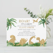 Roar Dinosaur Gender Neutral Baby Dusche Einladung (Stehend Vorderseite)