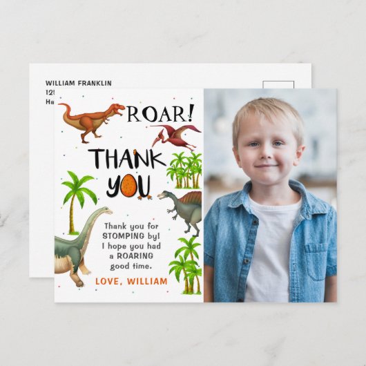 Roar Dinosaur Jungle Geburtstag Foto Vielen Dank Postkarte (Vorne/Hinten)