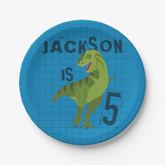 Roar Dinosaur Kids Blue Birthday Party Pappteller (Vorderseite)