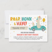 Roar Dinosaurier fahren am Geburtstag Dankeskarte (Vorderseite)