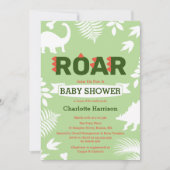 Roar Dinosaurier & Jungle Foliage Baby Dusche Einladung (Vorderseite)