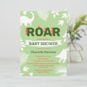 Roar Dinosaurier & Jungle Foliage Baby Dusche Einladung (Stehend Vorderseite)