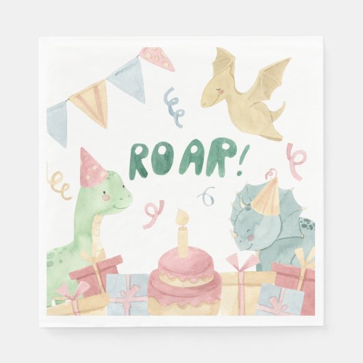 Roar Dinosoar Birthday Napkins Dino Birthday Party Serviette (Vorderseite)