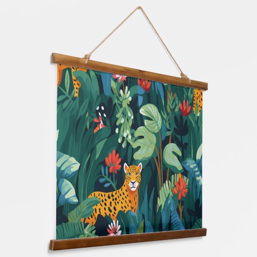 Roar & Exploration Rainforest Botanisch Wandteppich Mit Holzrahmen (Gewinkelt)