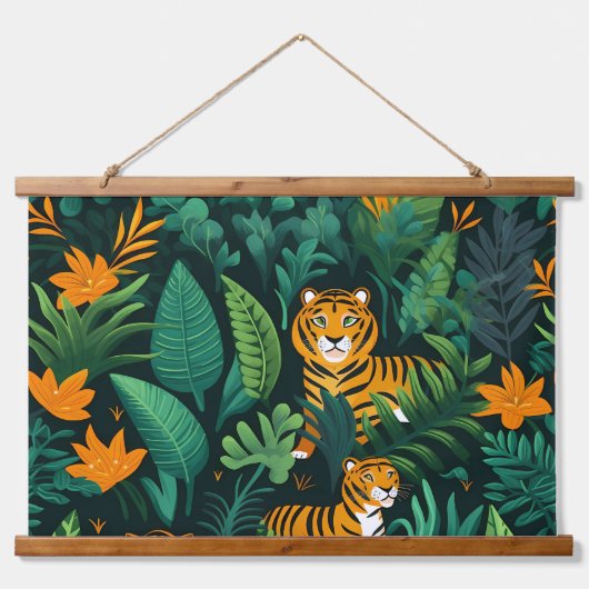 Roar & Exploration Rainforest Botanisch Wandteppich Mit Holzrahmen (Vorne)
