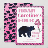 Roar Four Bear 4th Birthday Invitation Einladung (Vorne/Hinten)