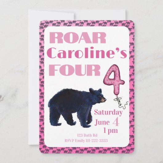 Roar Four Bear 4th Birthday Invitation Einladung (Vorderseite)