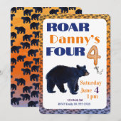 Roar Four Bear 4th Birthday Invitation Einladung (Vorne/Hinten)