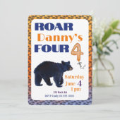 Roar Four Bear 4th Birthday Invitation Einladung (Stehend Vorderseite)