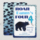 Roar Four Bear 4th Birthday Invitation Einladung (Vorne/Hinten)