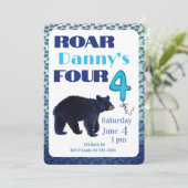 Roar Four Bear 4th Birthday Invitation Einladung (Stehend Vorderseite)