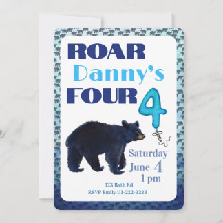 Roar Four Bear 4th Birthday Invitation Einladung