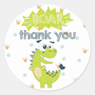 ROAR Green Dinosaur Birthday Danke Runder Aufkleber