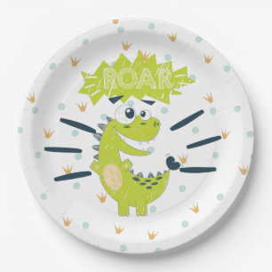 ROAR green Dinosaur Birthday Paper Plate Pappteller
