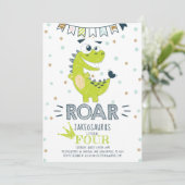 ROAR Green Dinosaur Geburtstag Einladung (Stehend Vorderseite)