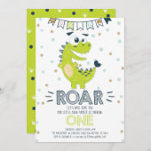 ROAR Green Dinosaurier Erster Geburtstag Einladung (Vorne/Hinten)