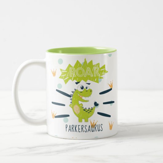 ROAR Green Dinosaurier Personalisiert Zweifarbige Tasse (Links)