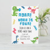 Roar I am Four Birthday Invite Einladung (Stehend Vorderseite)