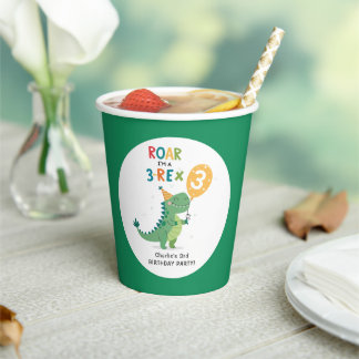 Roar I bin eine 3-Rex Kinder Dritte Geburtstagspar Pappbecher