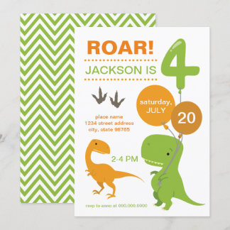Roar ich bin vier grüne Dinosaurier Vierten Geburt Einladung