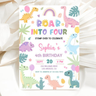 Roar in Four Dinosaurier 4. Geburtstag Einladung 4