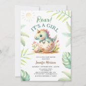 Roar It is a Girl Niedlich Dino Dinosaur Baby Show Einladung (Vorderseite)