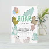 Roar It's a Boy Dinosaur Boy Baby Shower Einladung (Stehend Vorderseite)