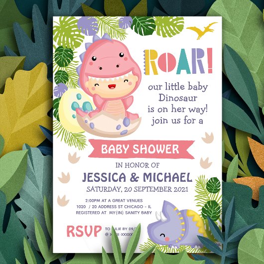 Roar It's a Girl Dinosaur Baby Shower Einladung