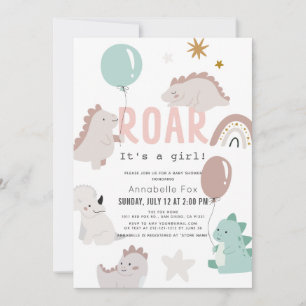 Roar It's a Girl Pink Dinosaur Baby Shower Einladung