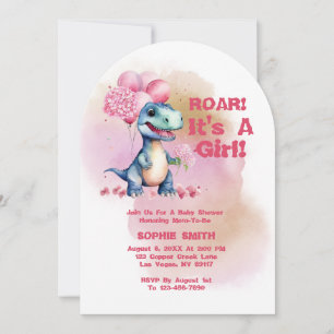 Roar It's a Girl T-Rex Baby Dinosaurier Pink Einladung
