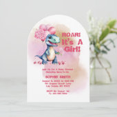 Roar It's a Girl T-Rex Baby Dinosaurier Pink Einladung (Stehend Vorderseite)