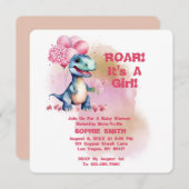 Roar It's a Girl T-Rex Baby Dinosaurier Pink Einladung (Vorne/Hinten)