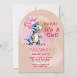 Roar It's a Girl T-Rex Baby Dinosaurier Pink Einladung