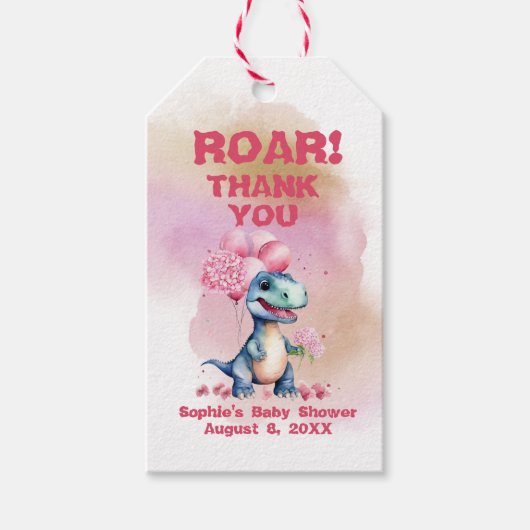 Roar It's a Girl T-Rex Baby Dinosaurier Pink Geschenkanhänger (Vorderseite)
