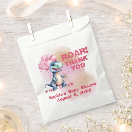 Roar It's a Girl T-Rex Baby Dinosaurier Pink Geschenktütchen (Ausgeschnitten)