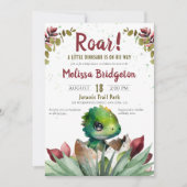 Roar Niedlich Dinosaur Baby Boy Aquarelldusche Einladung (Vorderseite)
