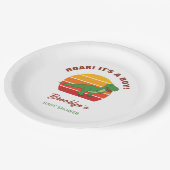 Roar seine a Boy Dinosaur Baby Dusche Retro Sonnen Pappteller (Schrägansicht)