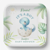 Roar seine a Boy Niedlich Dino Boy Dinosaur Baby D Pappteller (Vorderseite)