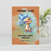 Roar seine a Boy T-Rex Dinosaur Baby Dusche Dankeskarte (Stehend Vorderseite)