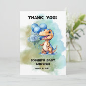 Roar seine a Boy T-Rex Dinosaur Baby Dusche Dankeskarte (Stehend Vorderseite)