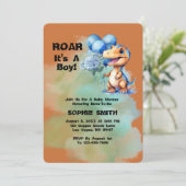 Roar seine a Boy T-Rex Dinosaur Baby Dusche Einladung (Stehend Vorderseite)
