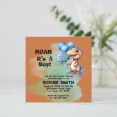 Roar seine a Boy T-Rex Dinosaur Baby Dusche Platz Einladung (Stehend Vorderseite)