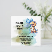 Roar seine a Boy T-Rex Dinosaur Baby Dusche Platz Einladung (Stehend Vorderseite)