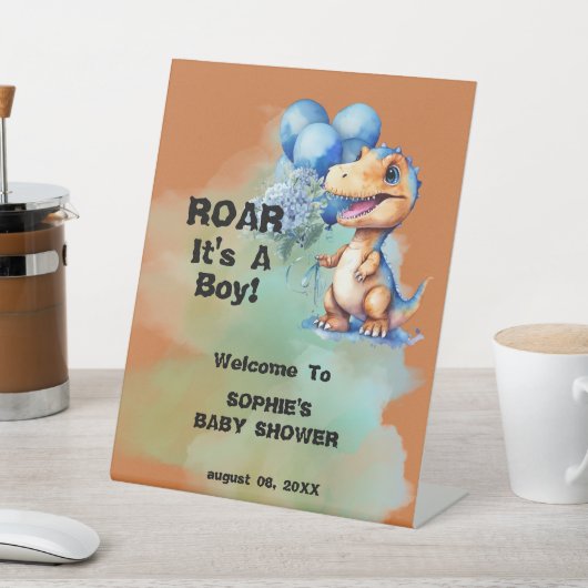 Roar seine a Boy T-Rex Dinosaur Baby Dusche Sockelschild (In SItu)